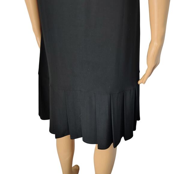 Black  Metallic Embellished VNeck Flapper Inspired Pleat Hem Drop Waist Dress - Picture 9 of 11